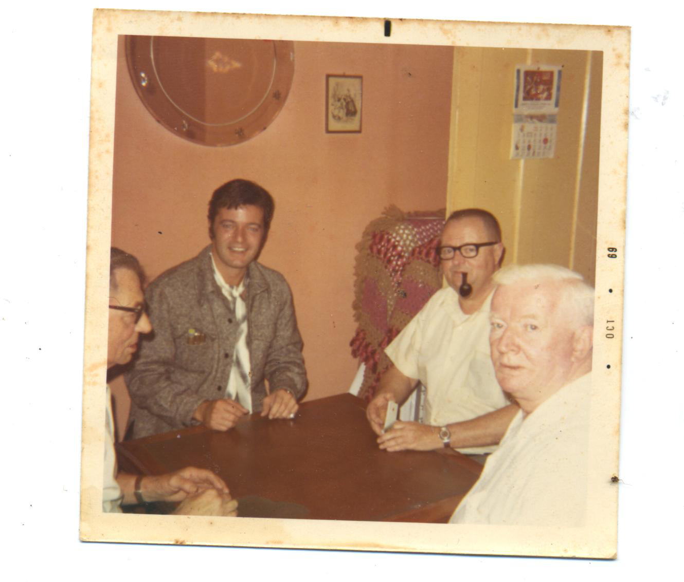 Robert Goulet playing cards with cousins Frank, Maurice, and Shawno, 1969